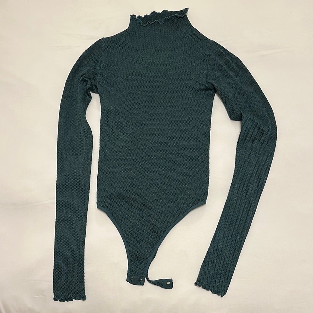 Free People Intimately Dark Green Long Sleeve Bodysuit